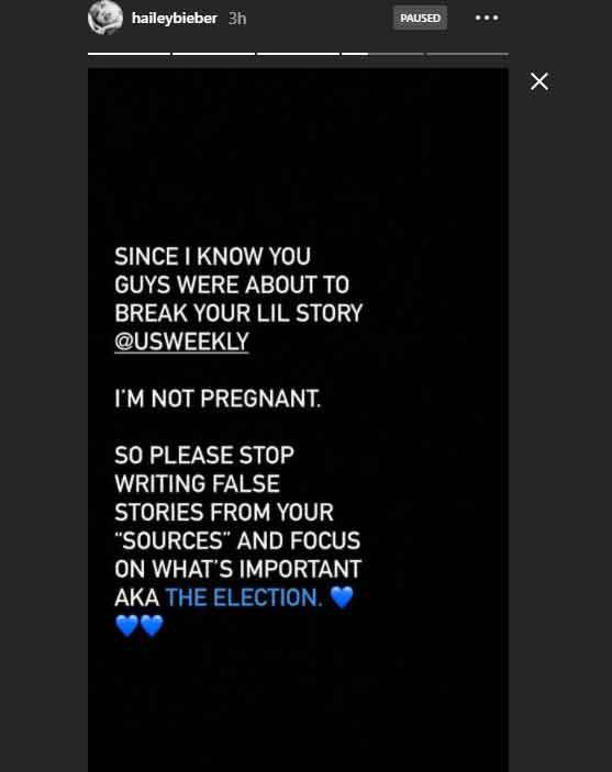 Hailey Bieber reacts to pregnancy rumours