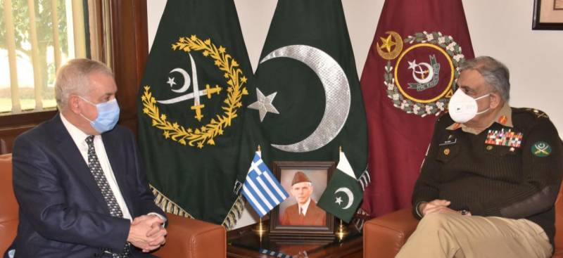 Greek Ambassador to Pakistan, Mr Andreas Papastavrou in a meeting with Chief of Army Staff General Qamar Javed Bajwa at GHQ. ISPR