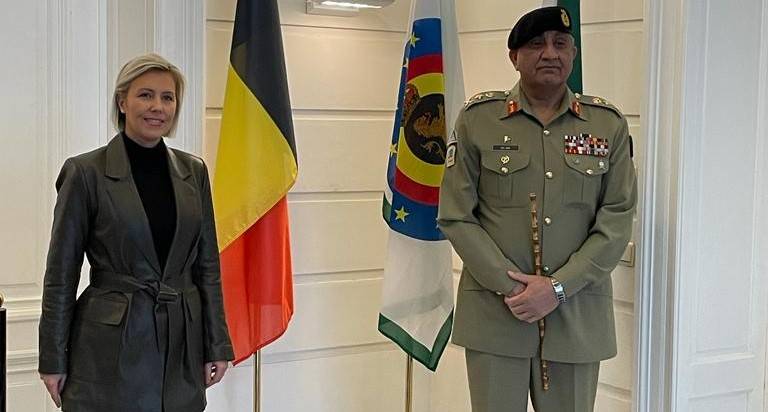 COAS Bajwa calls on Belgian Minister of Defence Ludivine Dedonder