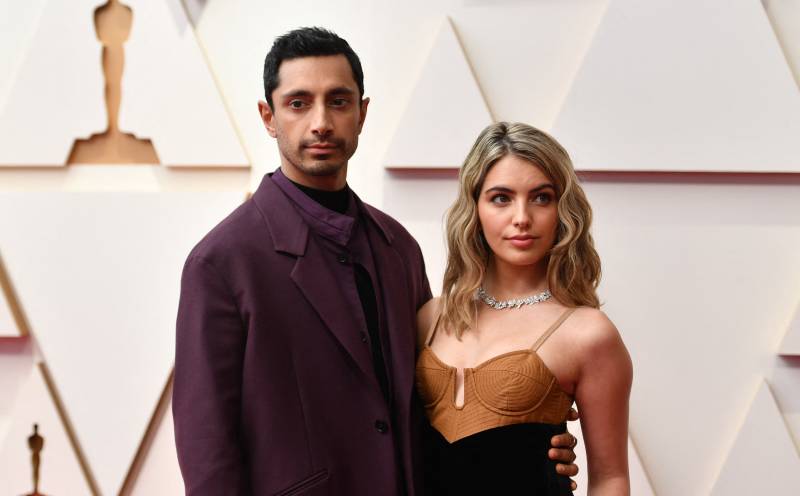 British actor Riz Ahmed (L) and his wife, Fatima Farheen Mirza, attend the 94th Oscars at the Dolby Theatre in Hollywood, California. AFP