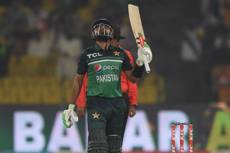 Babar Azam celebrates after reaching 50. AFP