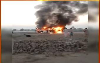 Passenger bus catches fire in Ubauro