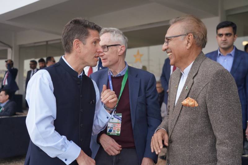 President Alvi, British envoy watch first Test at Pindi Stadium