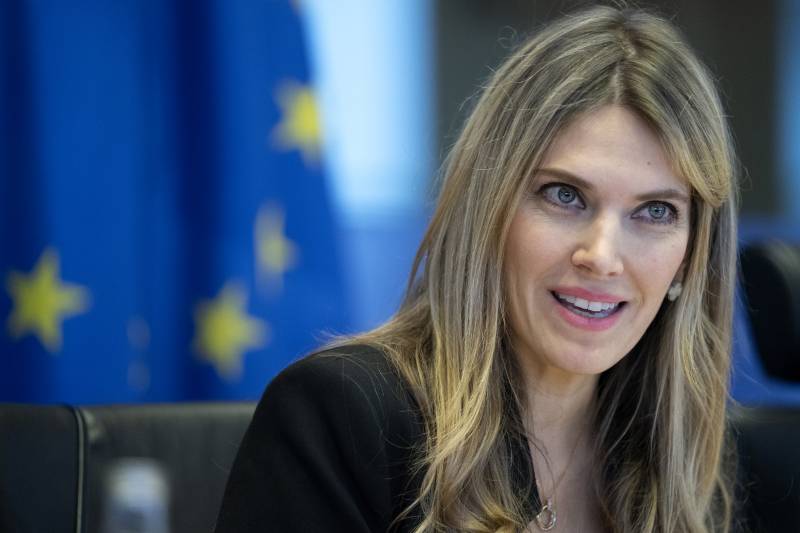 In this handout photograph taken and released by European Parliament on December 7, 2022 Greek politician and European Parliament vice-president Eva Kaili speaks during a meeting in Brussels. Belgian police arrested Greek socialist MEP Eva Kaili and four other suspects in connection with an investigation into corruption implicating World Cup hosts Qatar, the prosecutors office said on December 9, 2022. - AFP