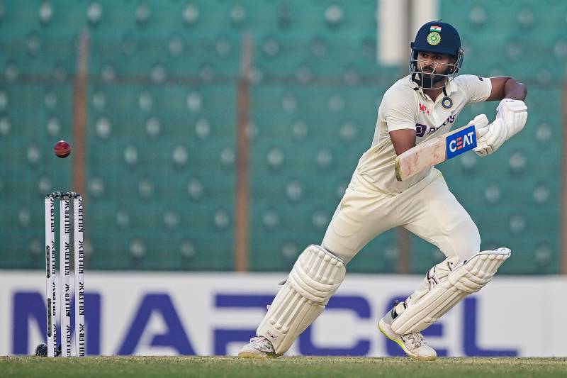 India's Shreyas Iyer plays a shot during the first day of the first cricket Test match between Bangladesh and India. AFP