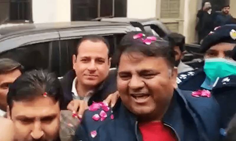 Fawad Chaudhry records his initial statement to police