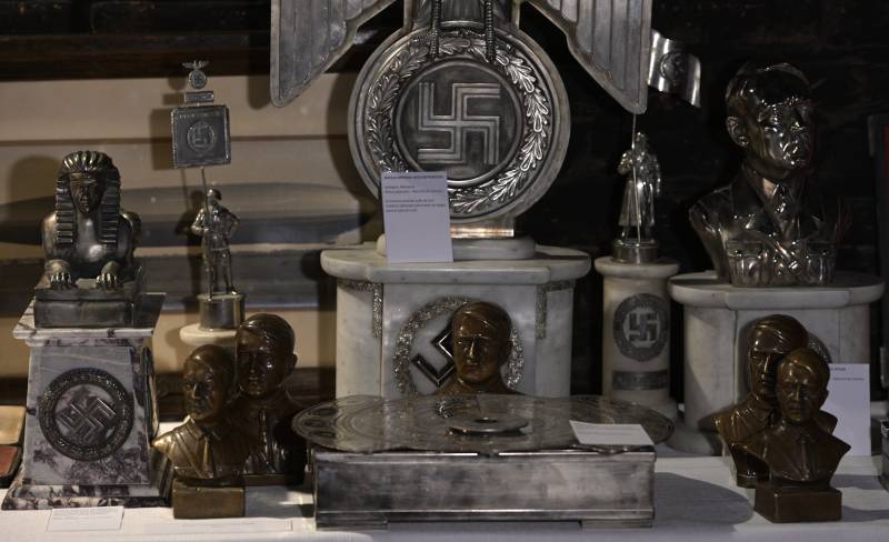 In this file photo taken on October 4, 2019 some of the 75 Nazi objects seized during an operation on June 2017 are displayed to the press in Buenos Aires. AFP