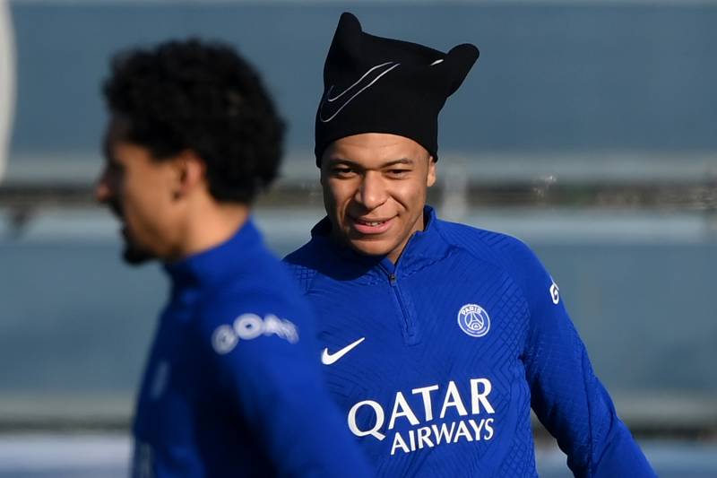 Paris Saint-Germain's French forward Kylian Mbappe takes part in a training session in Saint-Germain-en-Laye, west of Paris. AFP