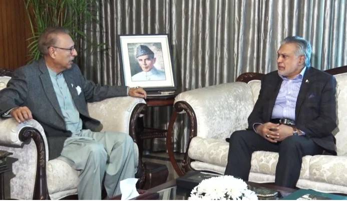 Ishaq Dar briefs President Alvi about talks with IMF