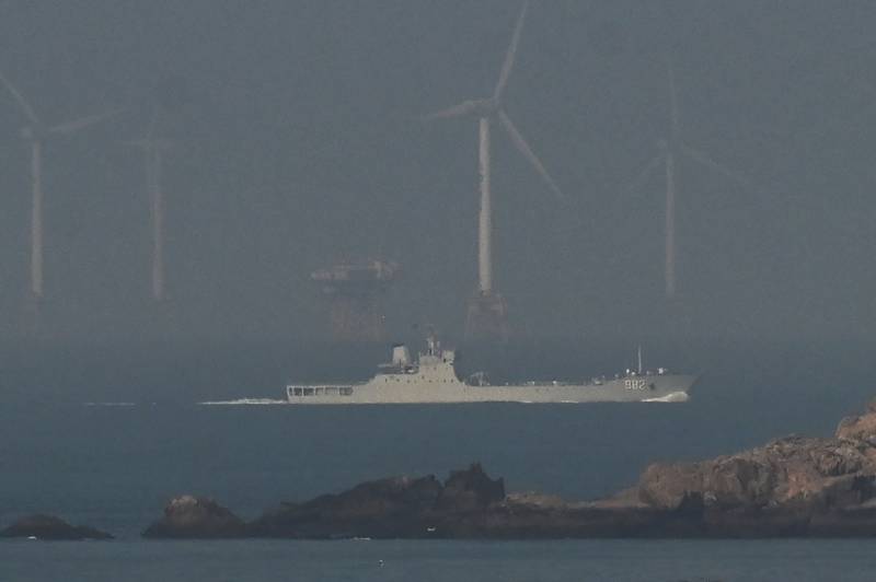 A PLA Navy landing ship sails towards the zone where China said it would conduct live fire exercises northeast of Pingtan island, the closest point in China to Taiwan. AFP