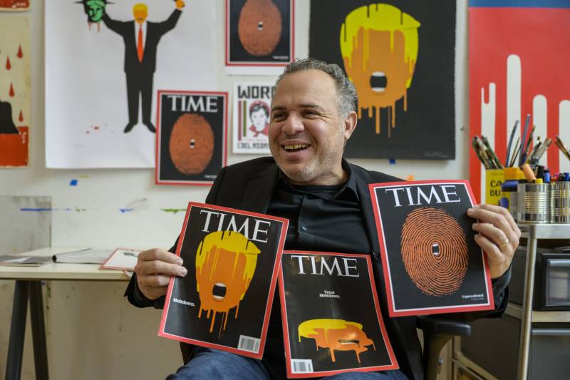 Cuban American artist and illustrator Edel Rodriguez his covers of Time at his studio on April 07, 2023 in Tabor, New Jersey. AFP
