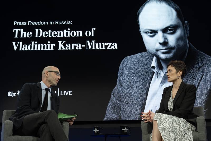 Evgenia Kara-Murza, wife of imprisoned political activist in Russia, Vladimir Kara-Murza, speaks during a discussion at the Washington Post in Washington. AFP