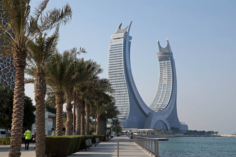 In this file photo taken on October 1, 2022 a general view shows the Katara Towers in the Qatari coastal city of Lusail ahead of the Qatar 2022 FIFA World Cup. AFP 