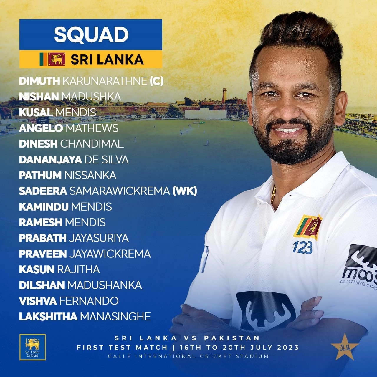 Sri Lanka announce squad for first Test against Pakistan