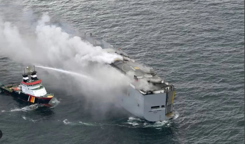 Dutch race to put out blaze on car ship