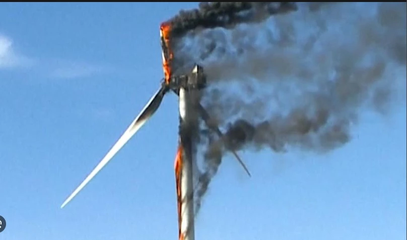 Wind turbine destroyed in massive fire in US