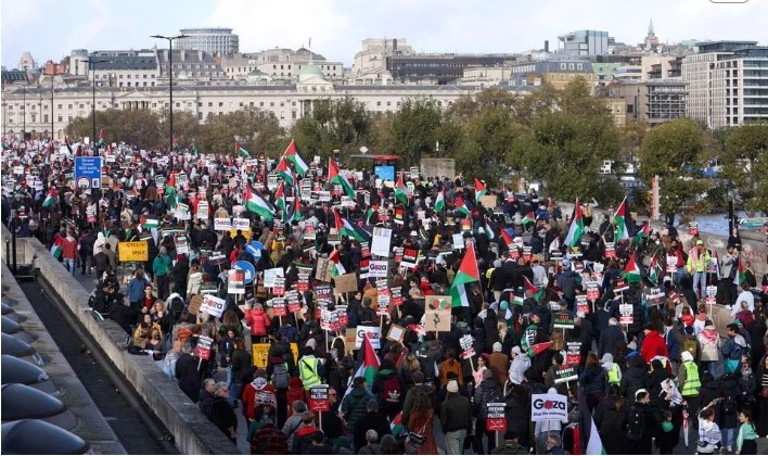 Thousands of pro-Palestinian protesters demand ceasefire during London march