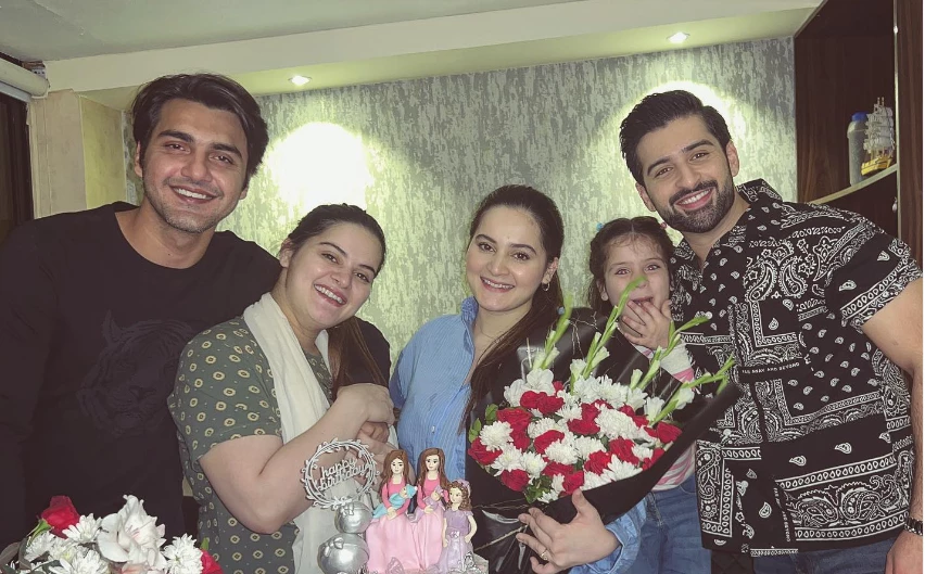 Muneeb Butt treats Aiman and Minal Khan with special birthday cake