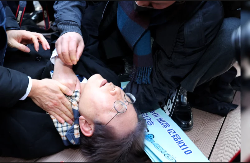 South Korean opposition leader stabbed in neck