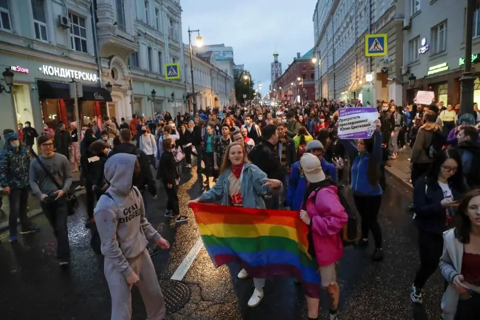 Russian woman fined for rainbow flag photos