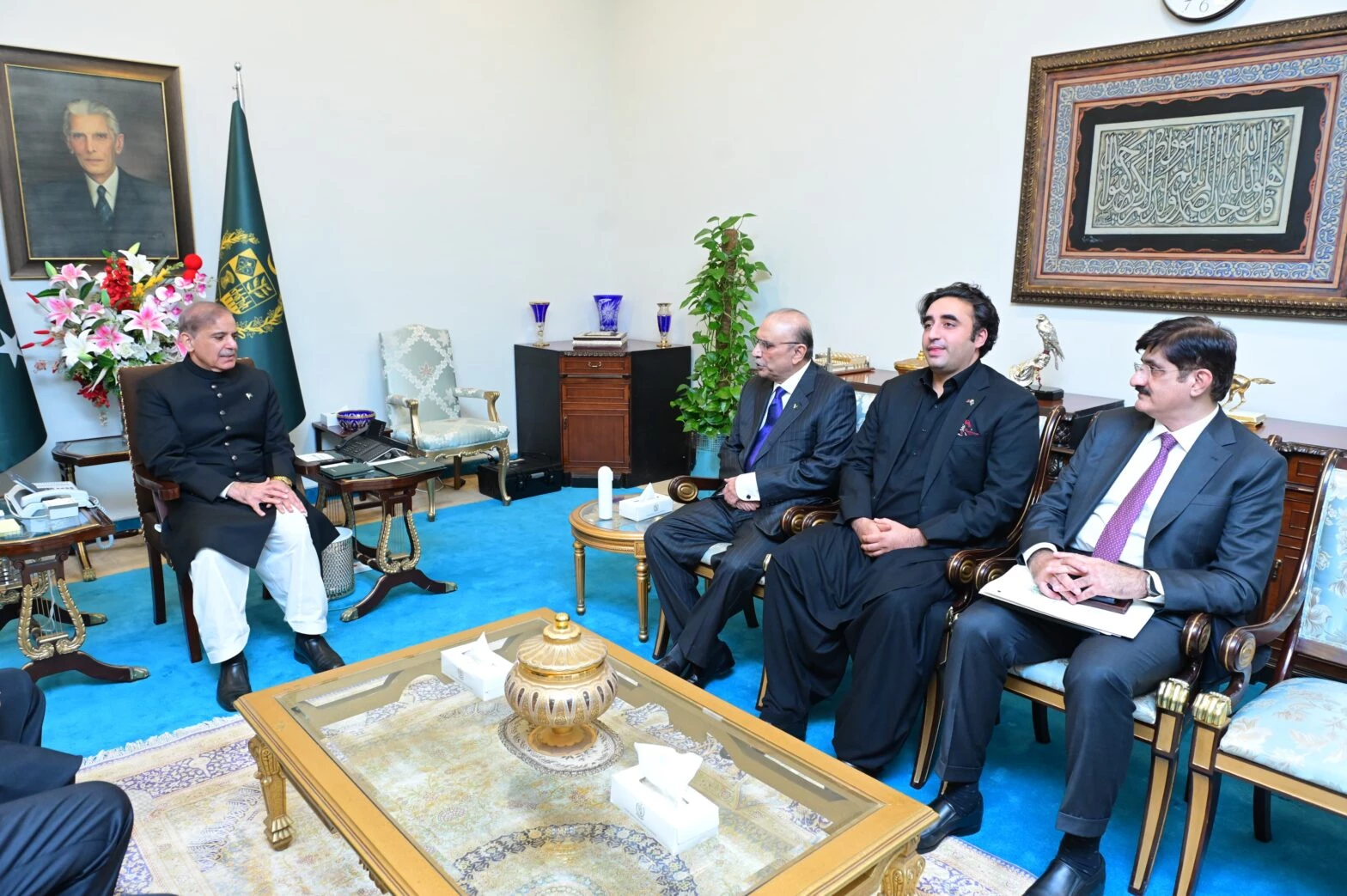 Zardari, Bilawal call on PM Shehbaz, assure complete support to new govt