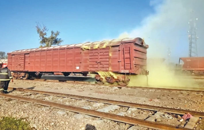 Coal train catches fire in Nawabshah