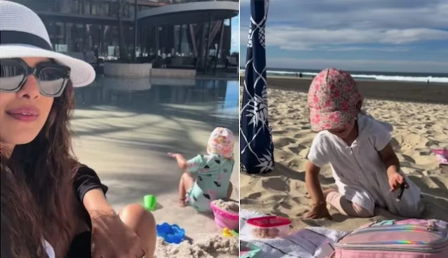 Priyanka and Malti make waves with their beach day fun