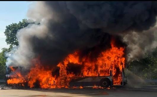 Passenger coach gutted after catching fire near Kalar Kahar