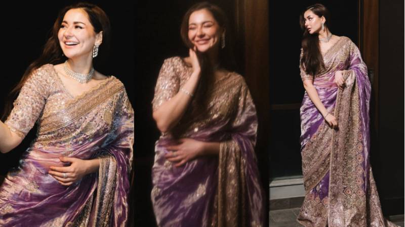 Hania Aamir oozes glam while flaunting lavender saree by Indian designer 