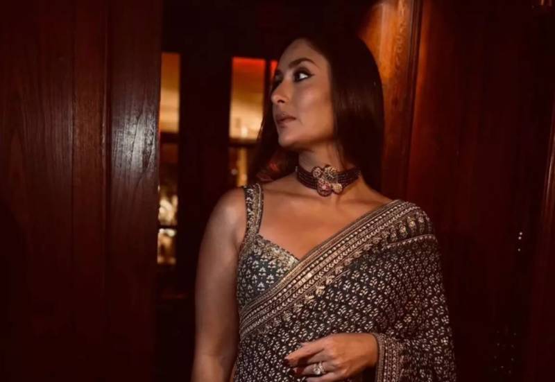 Kareena Kapoor dazzles in gold corset, rust-black saree, and temple jewellery