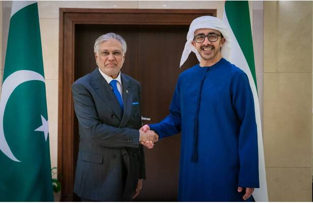 Deputy PM Dar meets UAE counterpart in Dubai, to discuss bilateral ties 