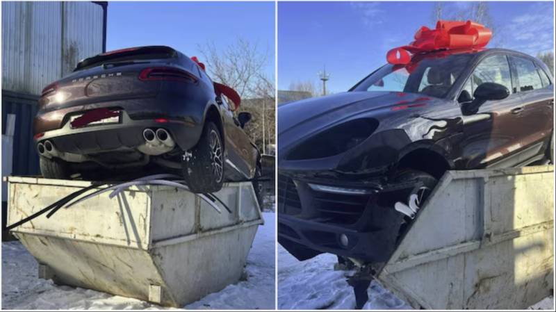 Ruins of a Rocky Relationship: Russian man dumps Porsche in trash after wife snubs Valentine's Day gift