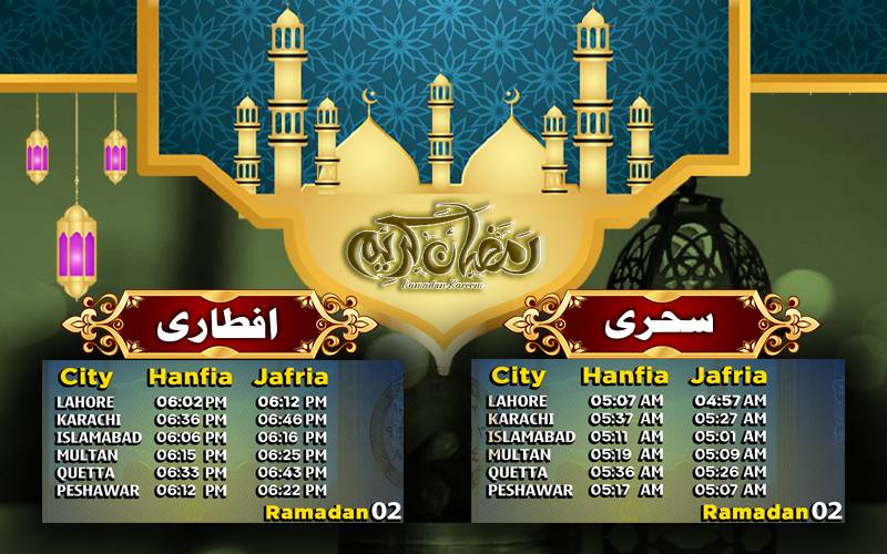 Sehri, iftari timings for March 3 in Pakistan