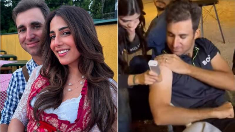 Nazish Jahangir experiments printing skills on Ushna's hubby Hamza's arm 