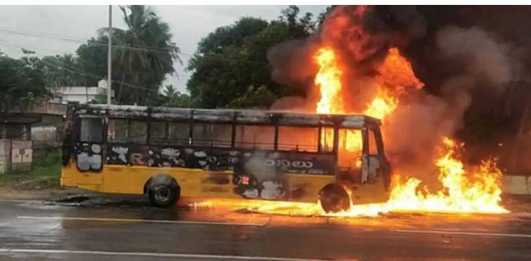 Bus catches fire after hitting truck on Motorway