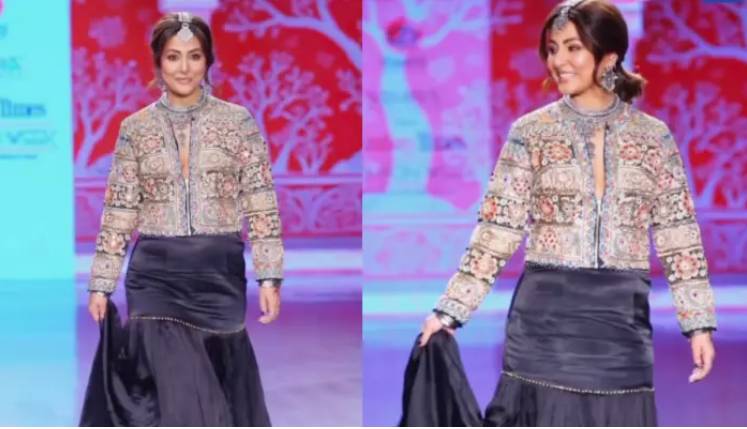 Hina Khan trips twice on the runway due to voluminous outfit 