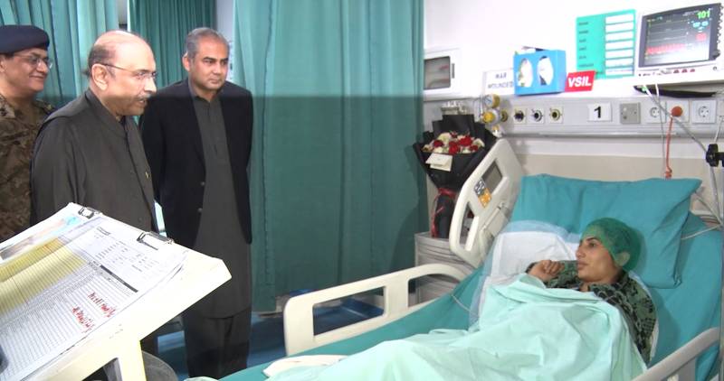 President Zardari, Naqvi visit CM Hospital Rawalpindi to inquire after injured army men, civilians