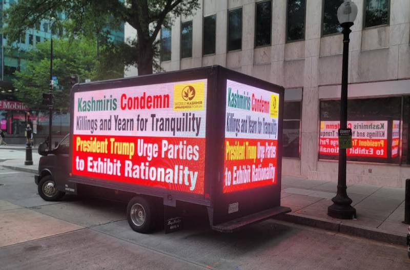 Digital advertising trucks flash messages of appreciation for President Trump