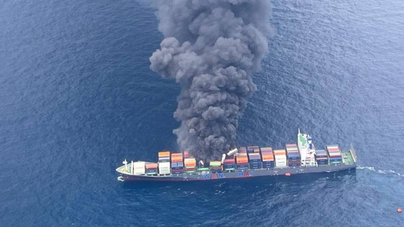 Indian navy deploys after crew injured on burning container ship
