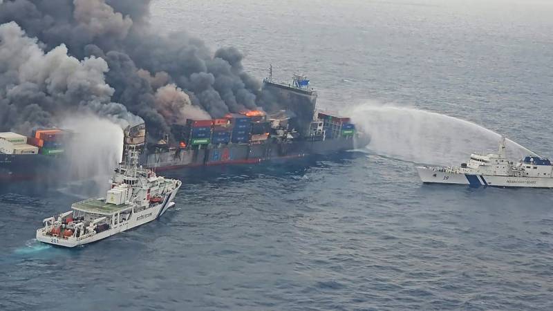 Indian coastguard battles blaze on container ship