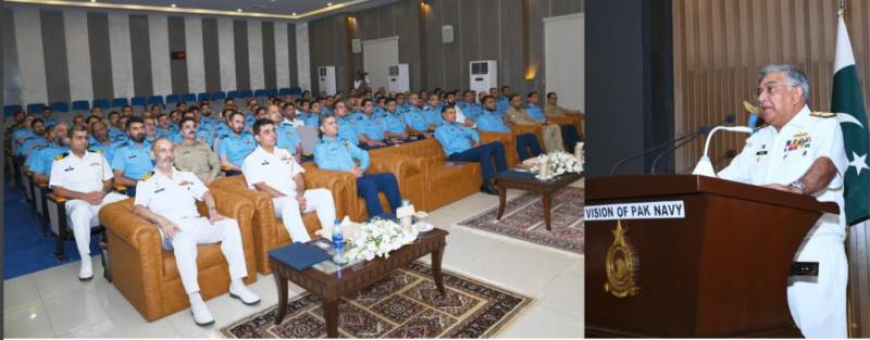 Naval Chief visits Air War College, lauds operational readiness of Pakistan Air Force