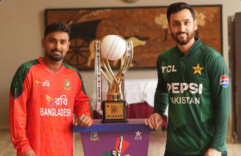 Pakistan and Bangladesh captains unveil T20I series trophy at Dhaka