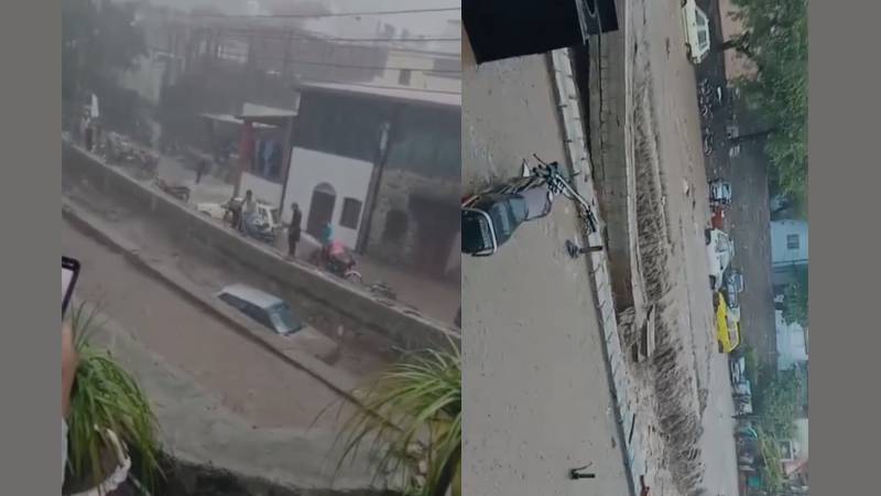 Cars swept away in drain in Saidpur Food Street as heavy rain batters Islamabad 