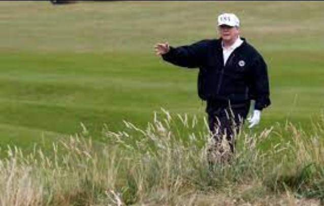 Trump hits Scottish golf course as protesters set to rally