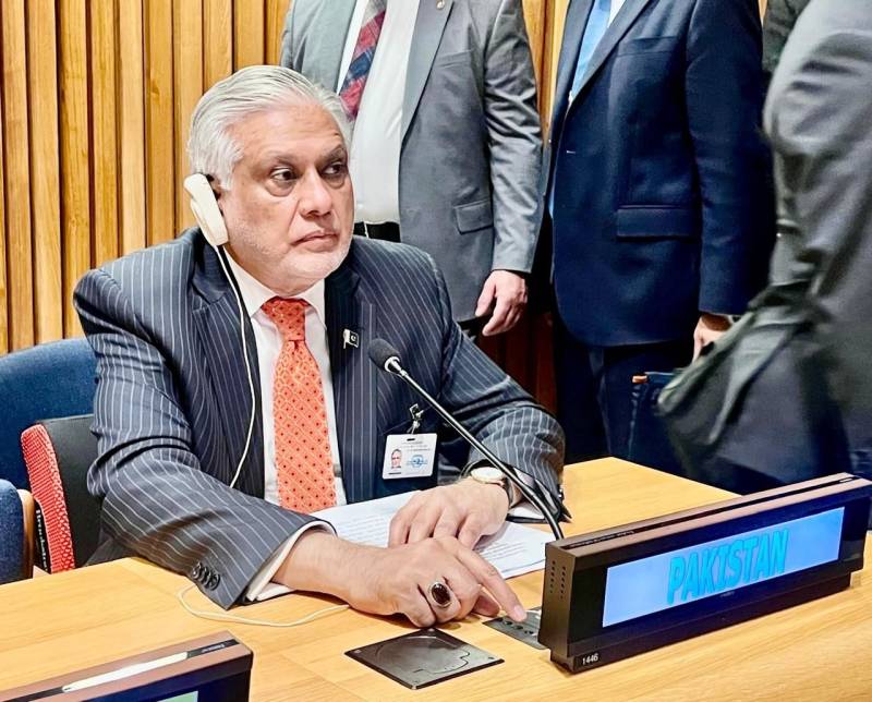 Dar represents Pakistan at UN conference on Palestine