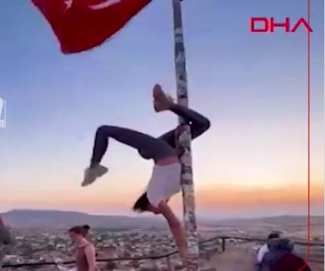 Tourist in hot water for pole dance on Turkish flagpole