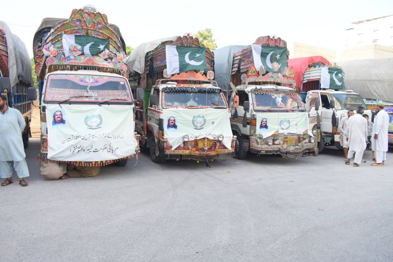 KP government dispatches 35 trucks of relief goods for Afghan earthquake victims
