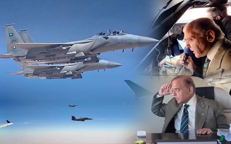 Saudi F-15 jets escort PM Shehbaz’ plane in warm aerial welcome