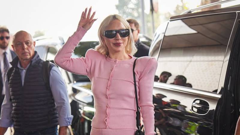 Lady Gaga turns heads in pink after filming The Devil Wears Prada 2