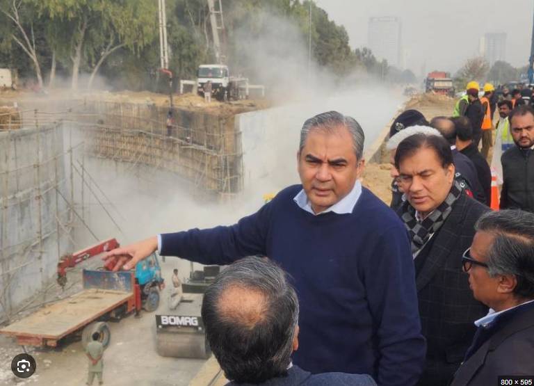 Mohsin Naqvi inspects pace of work on Islamabad’s Shaheen Chowk Underpass